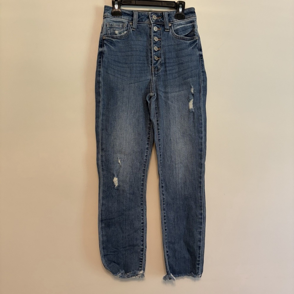 Eunina Sz 0 Ally Ultra High Rise Straight Crop Jeans Blue Denim Button‎ Fly
